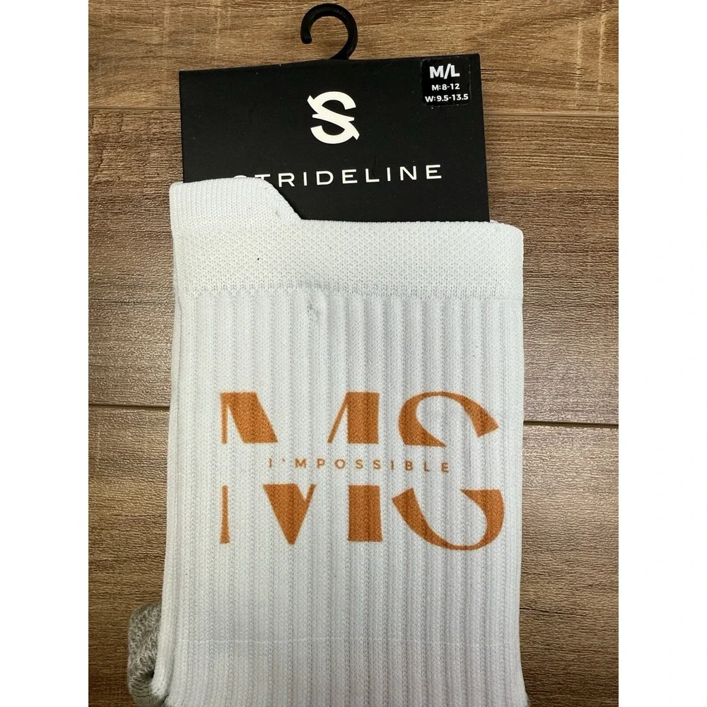 NWT Strideline Socks Men's M/L 8-12 MS I'm‎ Possible White Orange